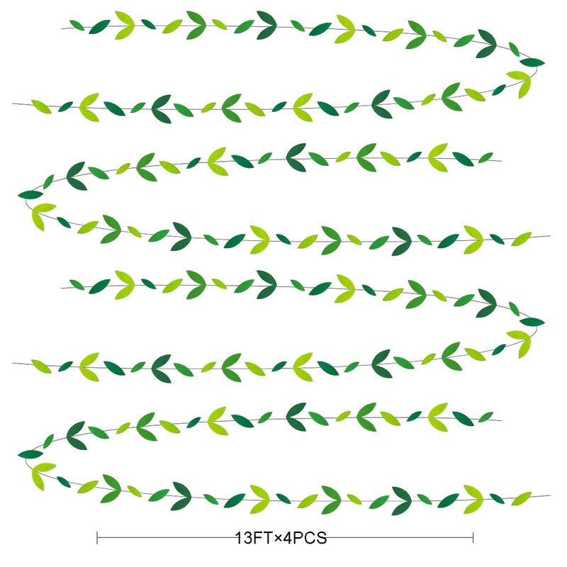 pinkblume 52 Ft Spring Summer Theme Green Paper Leaf Garland Hanging Leaves Streamer Banner for Green Birthday Wedding Engagement Bridal Shower Bachelorette Baby Shower Tea Party Decorations Supplies (4 Packs) - Image 2