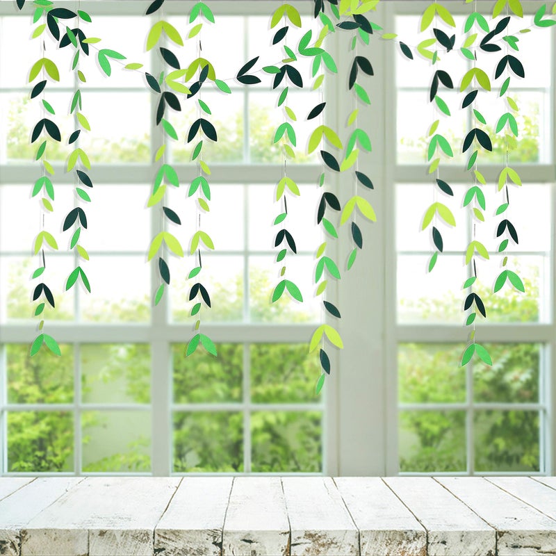 pinkblume 52 Ft Spring Summer Theme Green Paper Leaf Garland Hanging Leaves Streamer Banner for Green Birthday Wedding Engagement Bridal Shower Bachelorette Baby Shower Tea Party Decorations Supplies (4 Packs) - Image 3