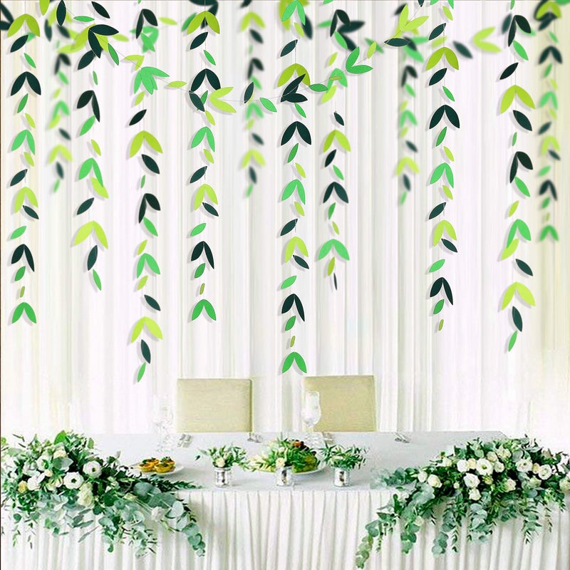 pinkblume 52 Ft Spring Summer Theme Green Paper Leaf Garland Hanging Leaves Streamer Banner for Green Birthday Wedding Engagement Bridal Shower Bachelorette Baby Shower Tea Party Decorations Supplies (4 Packs) - Image 1