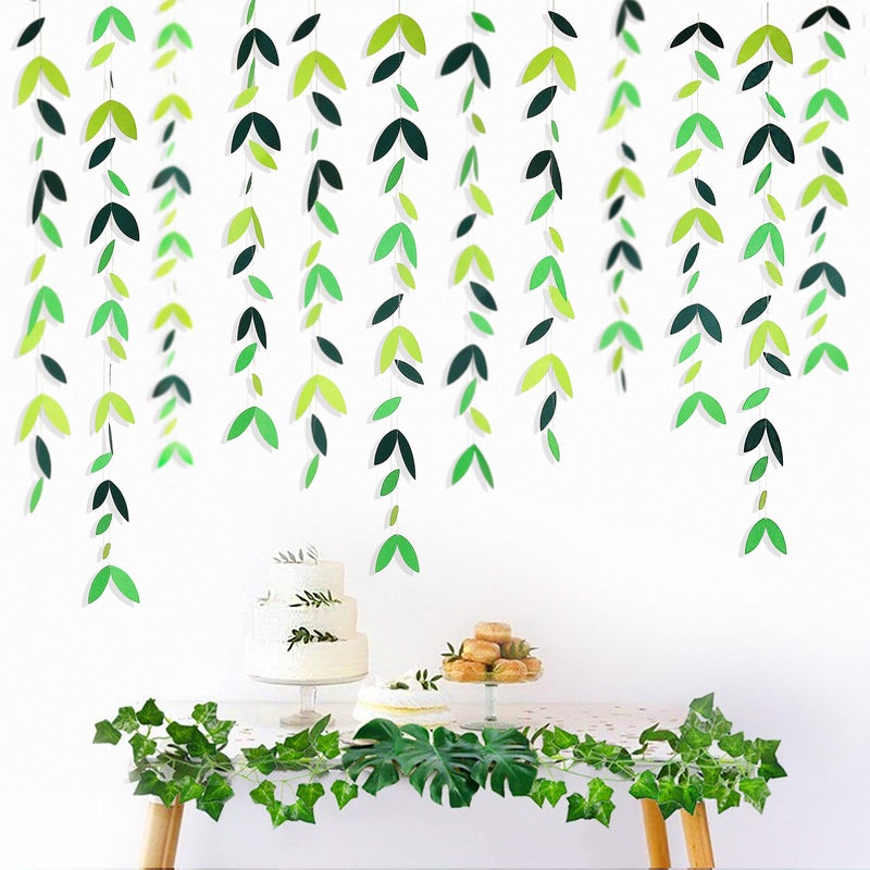 pinkblume 52 Ft Spring Summer Theme Green Paper Leaf Garland Hanging Leaves Streamer Banner for Green Birthday Wedding Engagement Bridal Shower Bachelorette Baby Shower Tea Party Decorations Supplies (4 Packs) - Image 4