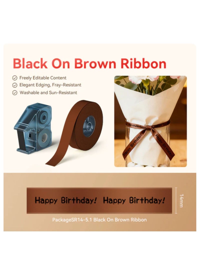 NIIMBOT Ribbon Labels 14mm Wide-5.1m Long,Only for N1 Label Maker,Durable Soft Material Waterproof and Wear-Resistance, Long Storage Time, Black On Brown Ribbon - Image 2