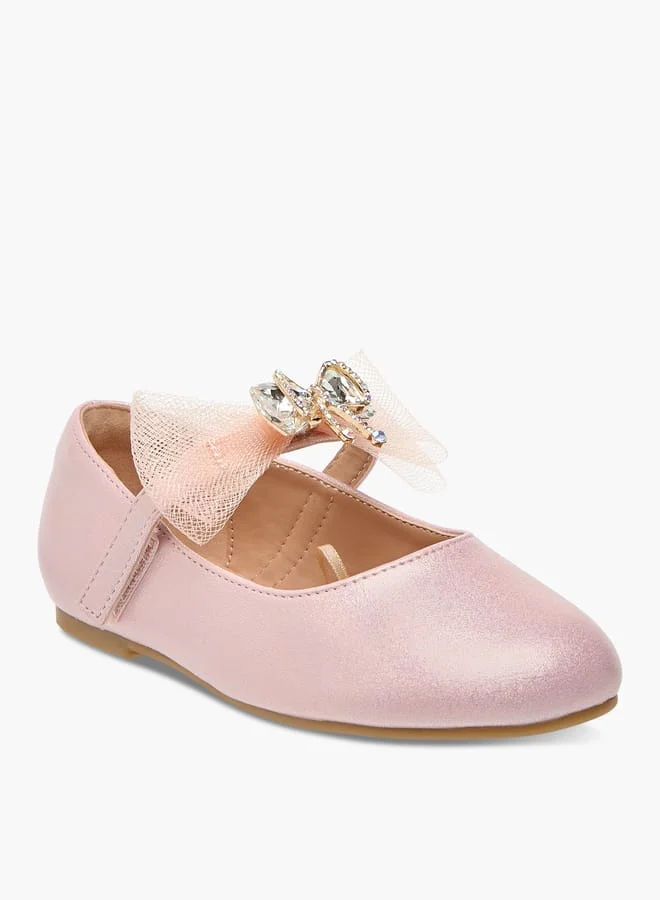 JUNIORS Girls Bow Accent Ballerina Shoes with Hook and Loop Closure