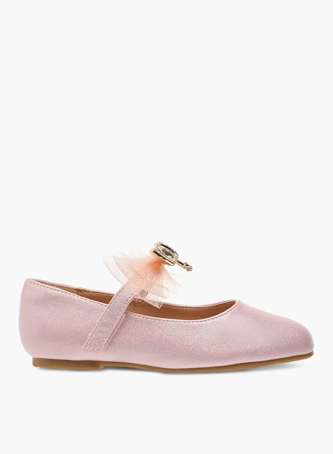 JUNIORS Girls Bow Accent Ballerina Shoes with Hook and Loop Closure