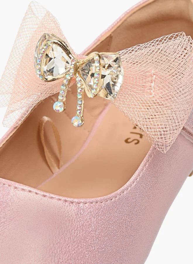 JUNIORS Girls Bow Accent Ballerina Shoes with Hook and Loop Closure