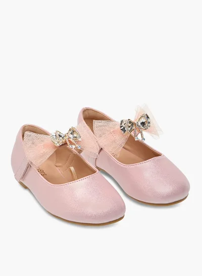 JUNIORS Girls Bow Accent Ballerina Shoes with Hook and Loop Closure