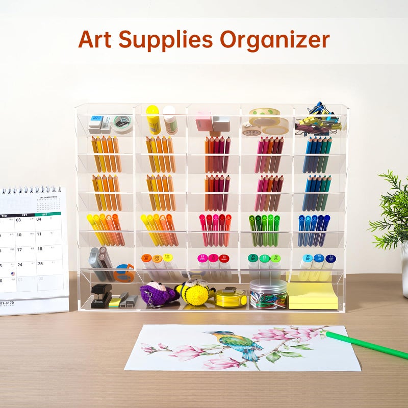 BEYGORM Acrylic Vertical Marker Organizer for 310 Markers with 26 Compartments, Clear Angled Pen & Pencil Holder, Large Desk Stationery & Art Supply Storage for Office & School (14.9 x 12.4 x 4 Inch) - Image 5