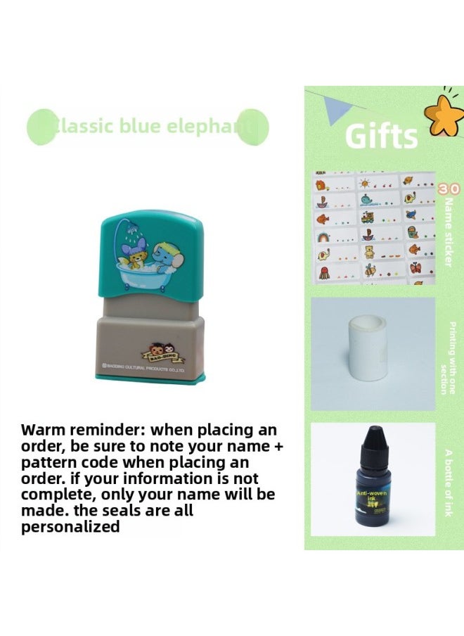Generic - Kindergarten Waterproof Floating Cute Cartoon Not Fading For Primary School Students Baby Crystal Name Seal Name Children-Color:Seal Green Elephant Foundation-Specifications:Specifications - Image 1