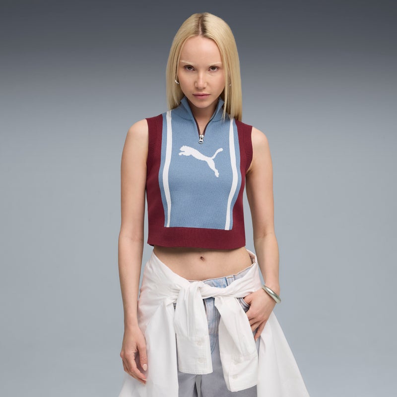 بوما بلوزة بدون أكمام محبوكة بنصف سحاب للنساء من تشكيلة FUTURE.PUMA.ARCHIVE - Image 1
