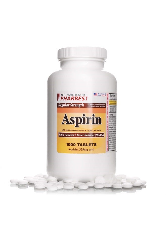 PHARBEST Aspirin 325 mg | Regular Strength | 1000 Count Uncoated Tablets - Image 1