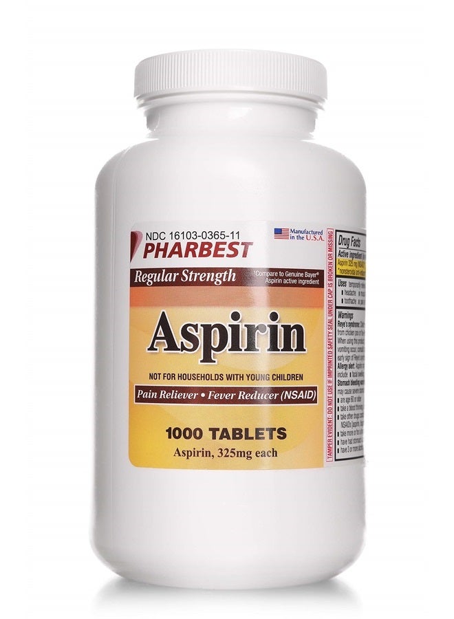 PHARBEST Aspirin 325 mg | Regular Strength | 1000 Count Uncoated Tablets - Image 2