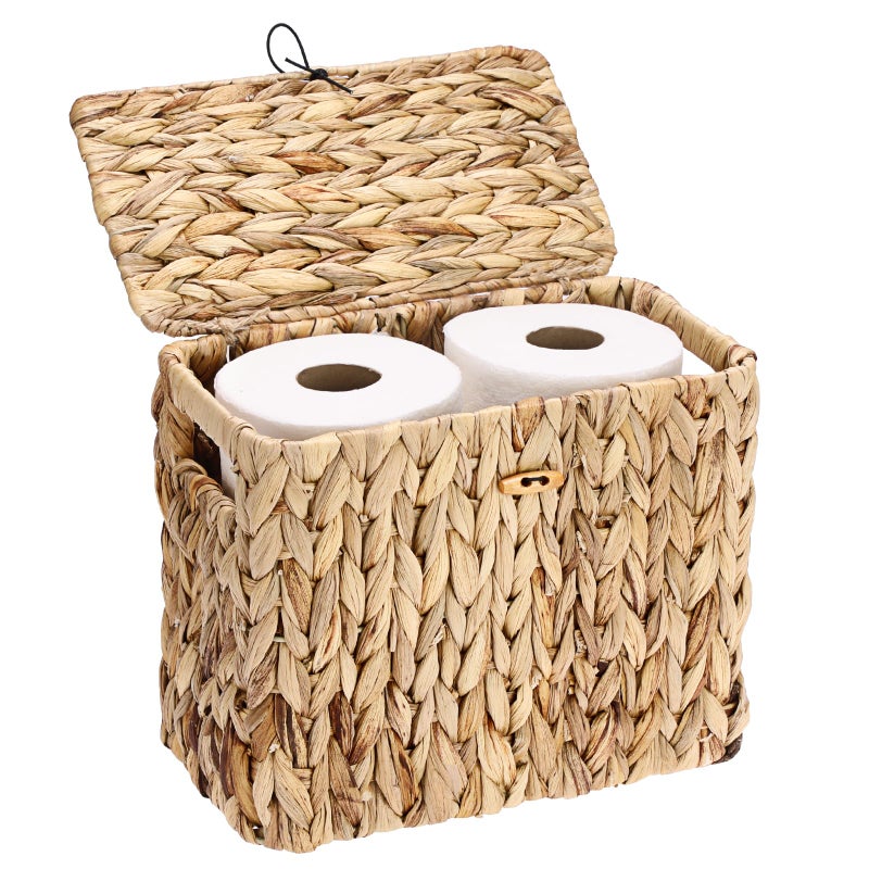 Sumnacon Toilet Paper Basket, Wicker Water Hyacinth Toilet Paper Holder with Handles and Lid, Holds Up to 4 Mega Rolls, Decorative Farmhouse Woven Bathroom Accessories Toilet Tissues Organizer, Small - Image 1