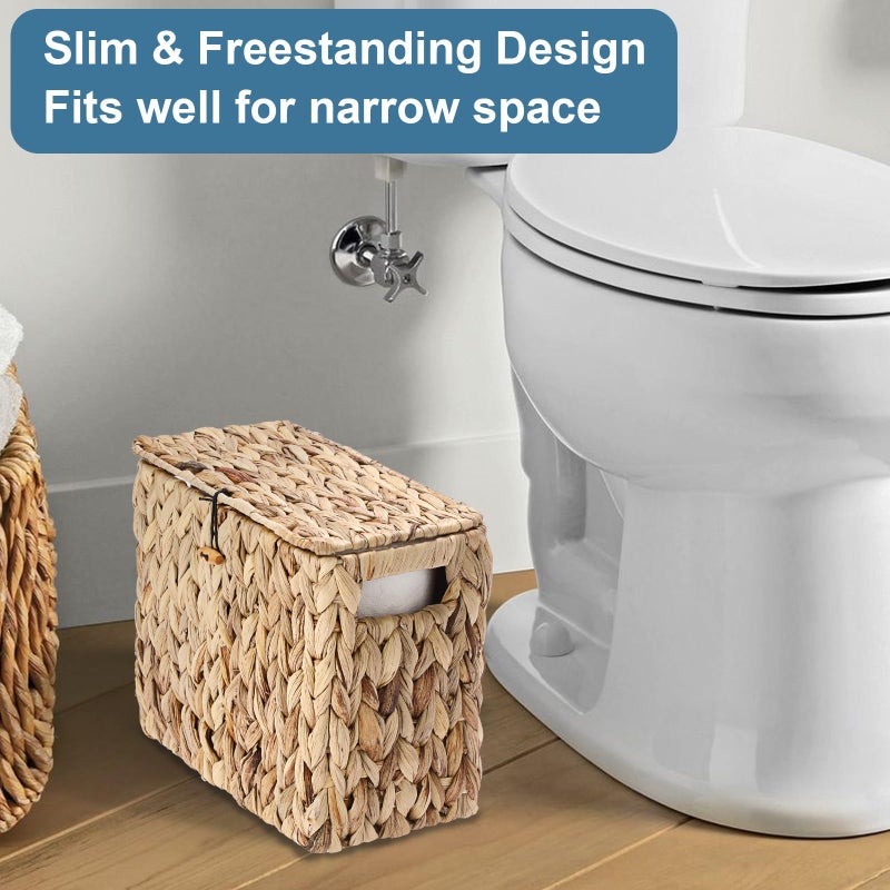 Sumnacon Toilet Paper Basket, Wicker Water Hyacinth Toilet Paper Holder with Handles and Lid, Holds Up to 4 Mega Rolls, Decorative Farmhouse Woven Bathroom Accessories Toilet Tissues Organizer, Small - Image 4
