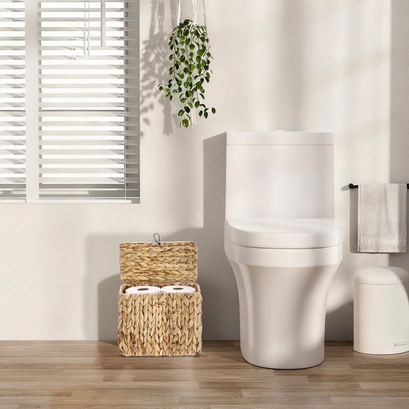 Sumnacon Toilet Paper Basket, Wicker Water Hyacinth Toilet Paper Holder with Handles and Lid, Holds Up to 4 Mega Rolls, Decorative Farmhouse Woven Bathroom Accessories Toilet Tissues Organizer, Small - Image 2