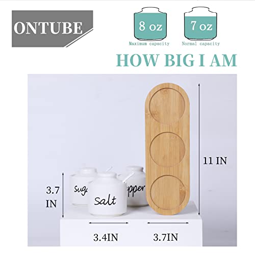 ONTUBE Farmhouse 8oz, Sugar Pepper and Salt Bowls with Lid and Spoon, Ceramics Condiment Pots,Seasoning Jar Spice Container for Kitchen,Dishwasher Safe (White) - Image 2