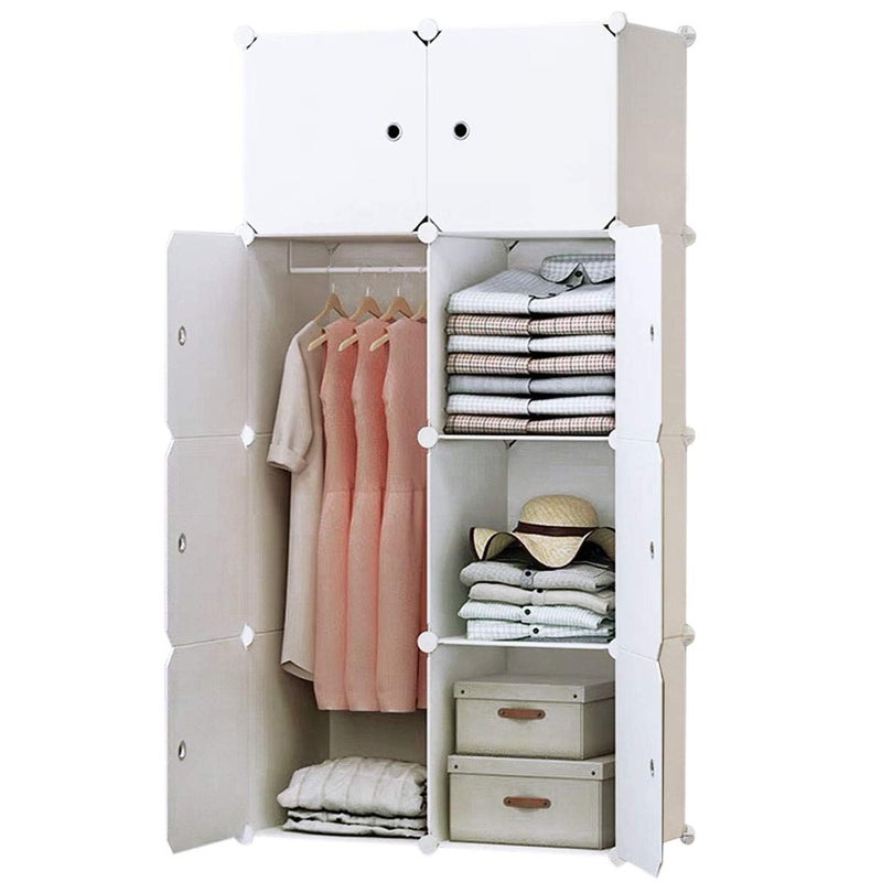BRIAN  DANY 8Cube Clothes Closet Plastic Wardrobe with Doors  1 Hanger Modular Storage Organizer Deeper Cubes for Larger Space