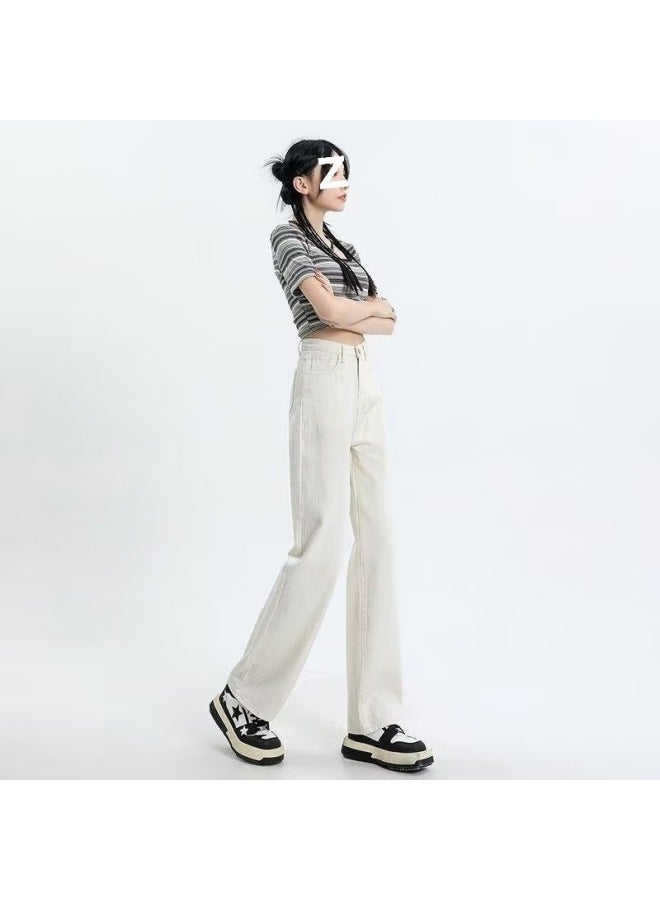 Women's Jeans Summer New High-waisted Straight Loose Slimming Drape Pants White Petite Wide-leg