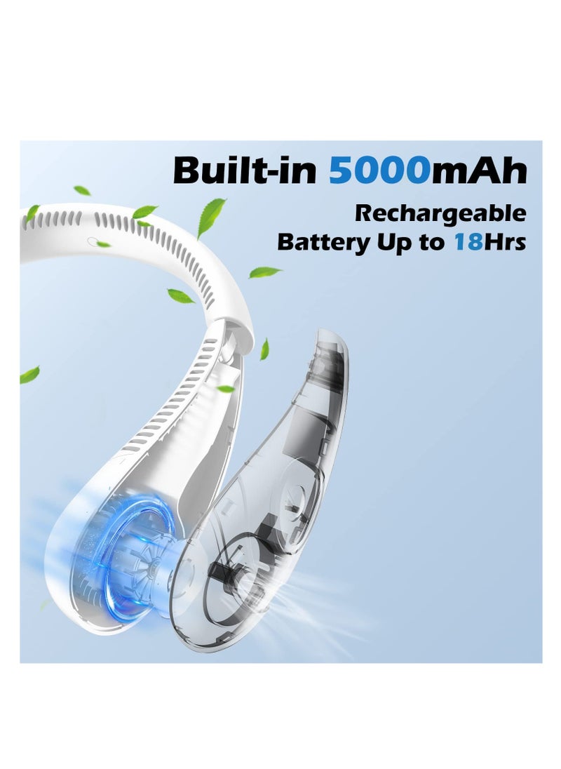 Generic Neck Fan, 5000mAh Foldable Bladeless Fan 360° Cooling Wearable Personal Fan, Rechargeable Hand-free Neck Fan with 3-Speed, For Outdoor/Home/Office/School/Camping (White)  - Image 3