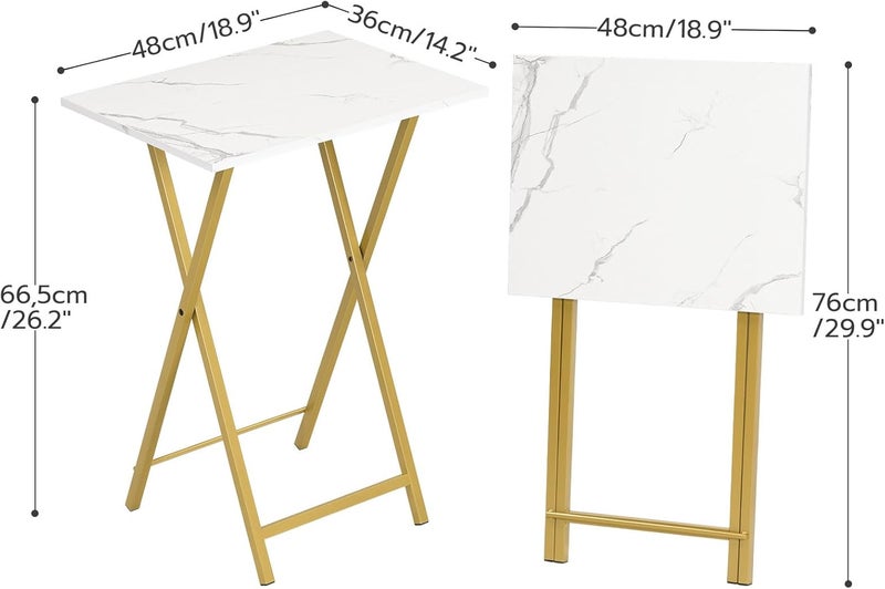 HOOBRO Folding TV Tray Tables, Set of 2 Side Table for Small Space, Portable Snack Tables for Eating at Couch, Stable Metal Frame Sofaside Table, Easy Assembly, Space Saving, Marble and Gold DM25BZ01 - Image 3