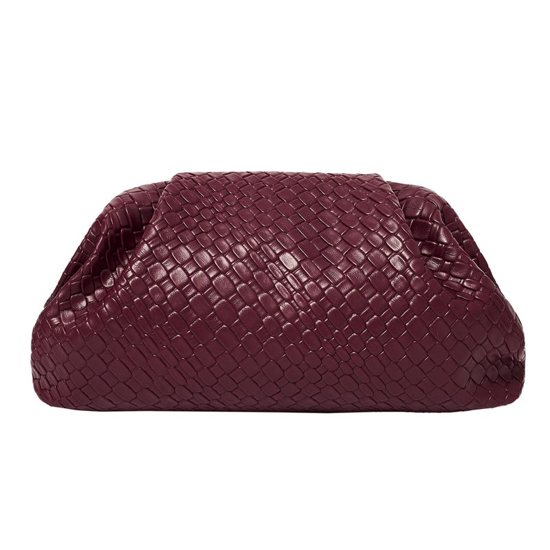 PHILOMENA Women's Woven Evening Bag Vegan Leather Clutch Purse Dumpling Ruched Bag Party Wedding Elegant Handbags (Wine Red) - Image 1