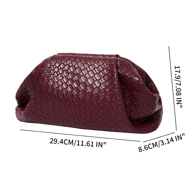 PHILOMENA Women's Woven Evening Bag Vegan Leather Clutch Purse Dumpling Ruched Bag Party Wedding Elegant Handbags (Wine Red) - Image 4