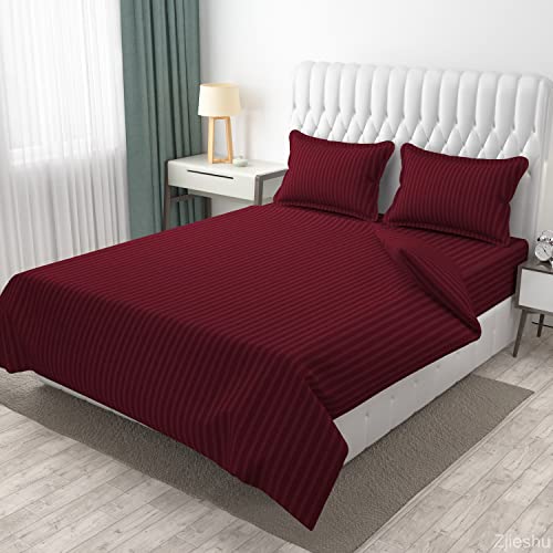HOMECROWN Microfiber Soft Cotton King Size Double Bedsheet Set with 2 Pillow Covers – Elegant Satin Striped Design (90x100 inches) Ideal for Home, Hotels, and Guest Rooms – Maroon Color - Image 2