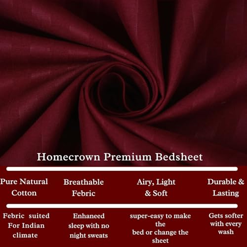 HOMECROWN Microfiber Soft Cotton King Size Double Bedsheet Set with 2 Pillow Covers – Elegant Satin Striped Design (90x100 inches) Ideal for Home, Hotels, and Guest Rooms – Maroon Color - Image 3