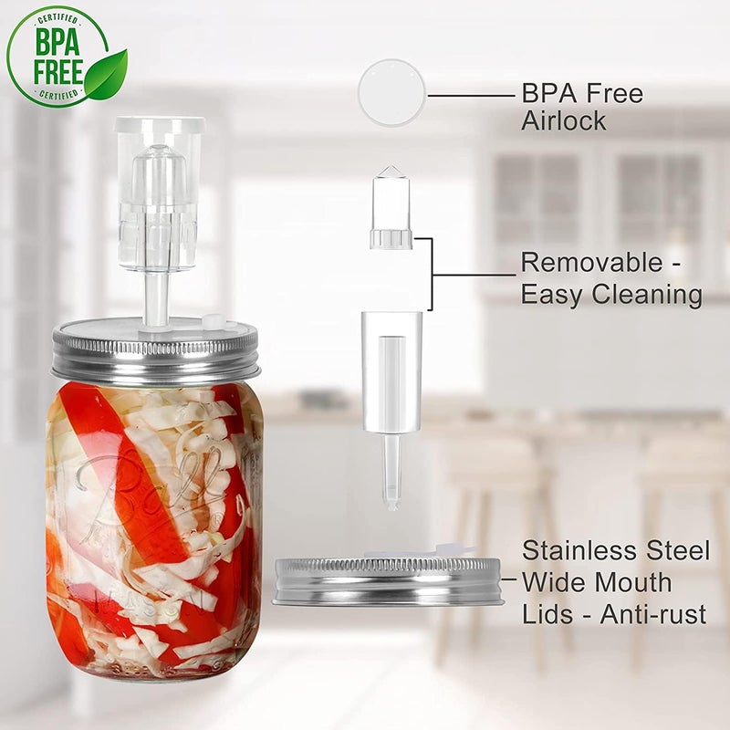 Samshow Fermentation Kit-4 Glass Fermentation Weights,4 Fermenting Lids,4 airlocks,4 Silicone Rings,5 Silicone Grommet for Wide Mouth Mason Jar for Sauerkraut,Vegetables and Other Fermented Food - Image 3