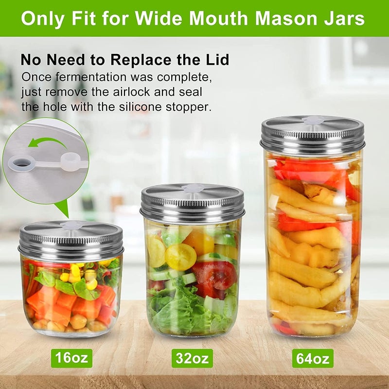 Samshow Fermentation Kit-4 Glass Fermentation Weights,4 Fermenting Lids,4 airlocks,4 Silicone Rings,5 Silicone Grommet for Wide Mouth Mason Jar for Sauerkraut,Vegetables and Other Fermented Food - Image 4