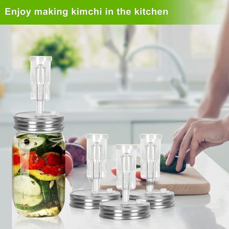Samshow Fermentation Kit-4 Glass Fermentation Weights,4 Fermenting Lids,4 airlocks,4 Silicone Rings,5 Silicone Grommet for Wide Mouth Mason Jar for Sauerkraut,Vegetables and Other Fermented Food - Image 5