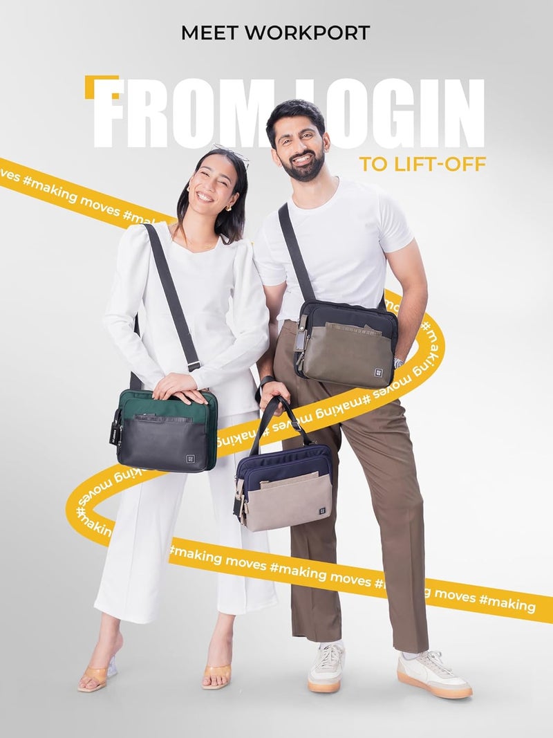 EUME Workport Tablet Sling Bag for Men | Office Bag for Men & Women | With Padded Compartment | Vegan Leather & Nylon Fabric | Fits MacBook Air 13", iPad 7L & Tablets Up to 13" - Image 2