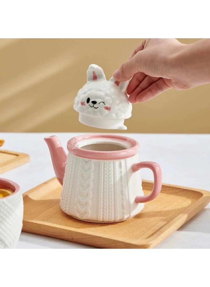طقم إبريق شاي خزفي على شكل أرنب لطيف مع كوب ماء لشخص واحد في المنزل، إبريق تخفيف - Image 2