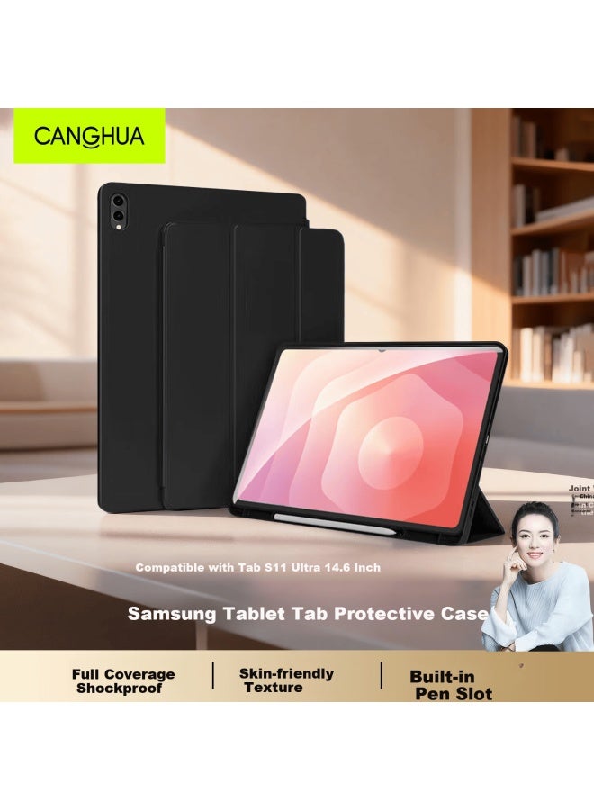 Canghua Samsung Tab S11 Ultra 14.6-inch Model Full Coverage Tri-fold Stand Leather Case For Galaxy Tablet - Image 1