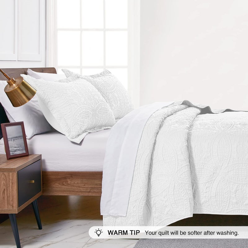 Love's cabin Love's cabin King Size Quilt Set White Bedspreads - Soft Bed Summer Quilt Lightweight Microfiber - Modern Style Coin Pattern Coverlet for All Season - 3 Piece (1 Quilt, 2 Pillow Shams)  - Image 4