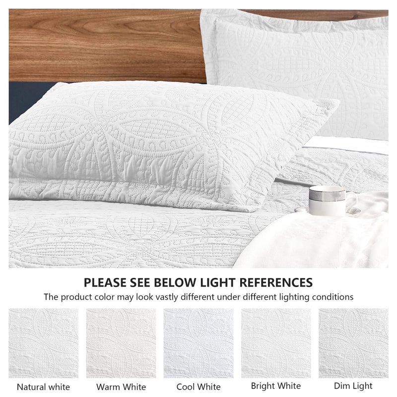 Love's cabin Love's cabin King Size Quilt Set White Bedspreads - Soft Bed Summer Quilt Lightweight Microfiber - Modern Style Coin Pattern Coverlet for All Season - 3 Piece (1 Quilt, 2 Pillow Shams)  - Image 5