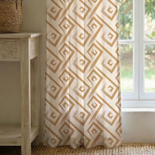 Urban Space 100% Cotton Geometric Curtains For Windows Bedroom, Home Decor, Pack Of 2 Curtain With Eyelets And Tieback (Basics Beige - Windows 5 Feet X 4 Feet), Light-filtering - Image 1