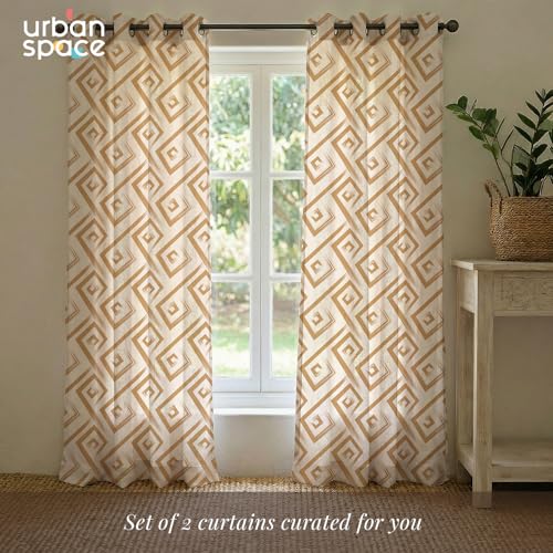 Urban Space 100% Cotton Geometric Curtains For Windows Bedroom, Home Decor, Pack Of 2 Curtain With Eyelets And Tieback (Basics Beige - Windows 5 Feet X 4 Feet), Light-filtering - Image 3