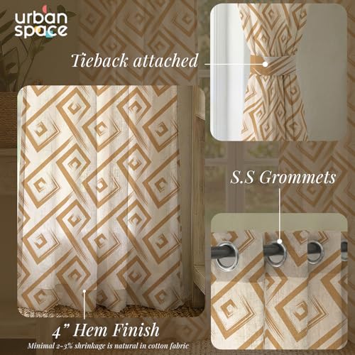 Urban Space 100% Cotton Geometric Curtains For Windows Bedroom, Home Decor, Pack Of 2 Curtain With Eyelets And Tieback (Basics Beige - Windows 5 Feet X 4 Feet), Light-filtering - Image 5