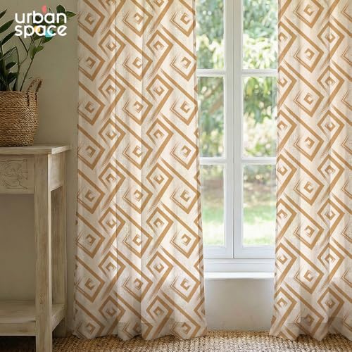 Urban Space 100% Cotton Geometric Curtains For Windows Bedroom, Home Decor, Pack Of 2 Curtain With Eyelets And Tieback (Basics Beige - Windows 5 Feet X 4 Feet), Light-filtering - Image 2