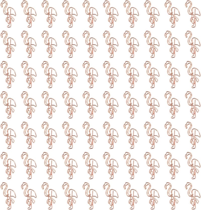 Rose Gold Flamingo Paper Clips 100pcs Cute Animal Shape Metal Clips For File Classification - Image 1