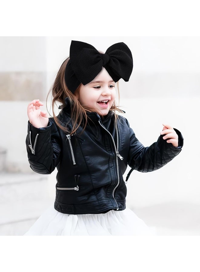 YanJie YanJie Baby 7inch Large Bows Headwrap Stretch Print Textured Fabric Top Knot Turban Headband Hair Accessories for Baby Girls 2pcs/pack (black&white)  - Image 3