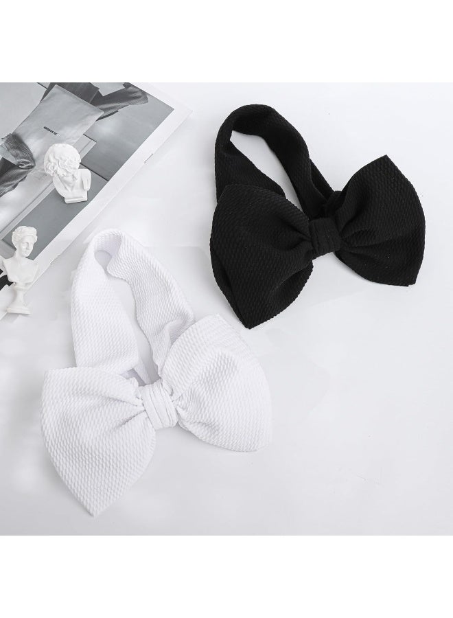 YanJie YanJie Baby 7inch Large Bows Headwrap Stretch Print Textured Fabric Top Knot Turban Headband Hair Accessories for Baby Girls 2pcs/pack (black&white)  - Image 5