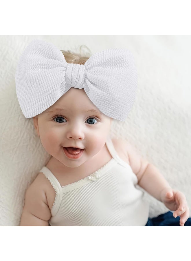 YanJie YanJie Baby 7inch Large Bows Headwrap Stretch Print Textured Fabric Top Knot Turban Headband Hair Accessories for Baby Girls 2pcs/pack (black&white)  - Image 2
