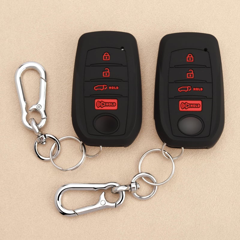 TANDRIVE Key Fob Cover for Toyota 2025 2026 Grand Highlander Corolla Cross 4Runner Land Cruiser Highlander Crown Signia Sequoia Venza 2021-2026, 4-Button, Silicone, 2-Pack, Red Button, Black - Image 1