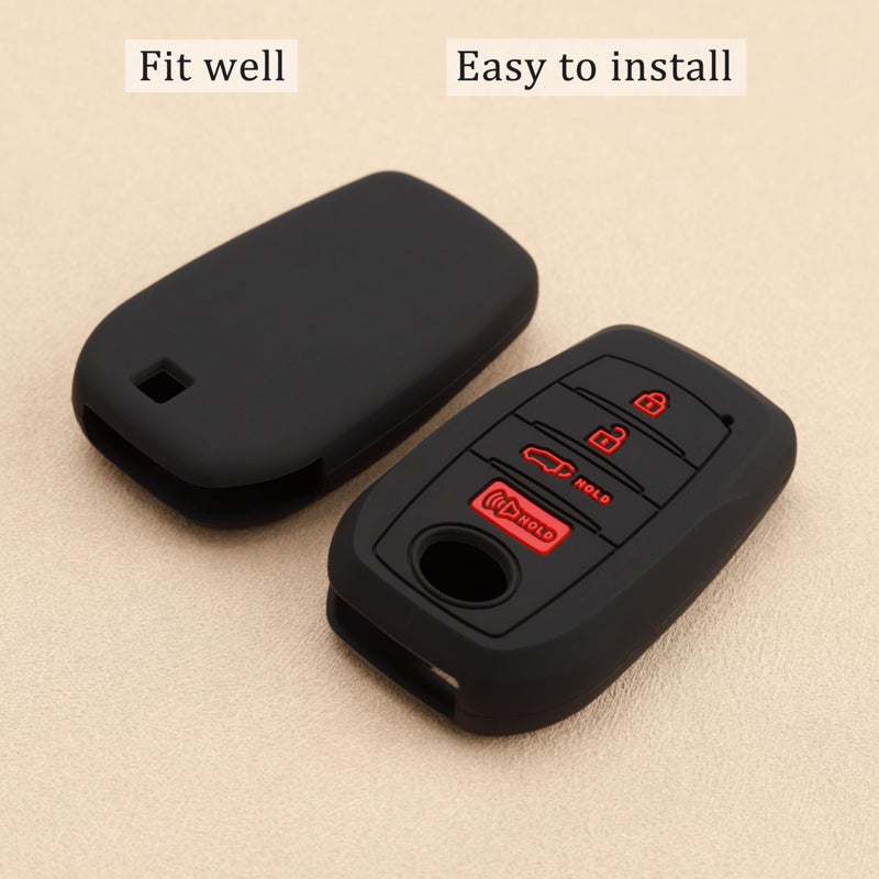 TANDRIVE Key Fob Cover for Toyota 2025 2026 Grand Highlander Corolla Cross 4Runner Land Cruiser Highlander Crown Signia Sequoia Venza 2021-2026, 4-Button, Silicone, 2-Pack, Red Button, Black - Image 4