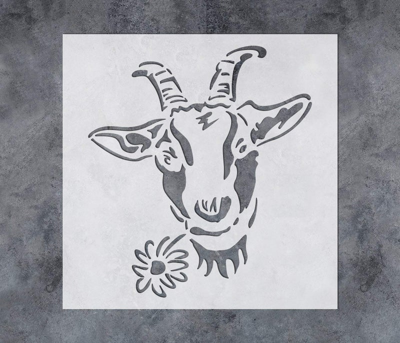 GSS Designs Farmhouse Goat Flower Stencil Reusable Mylar Farm Animal Template Stencils for Painting on Wood Wall Canvas 12x12Inch Art Painting Tools for DIY SL105