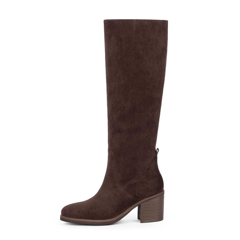 QIY Knee High Boots Women Suede Chocolate Tall Boots Chunky Heel Rounded Toe Fall Knee High Boots for Women Size 8 - Image 4