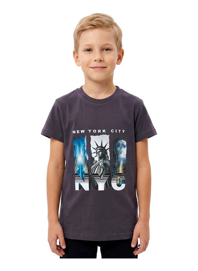 Andora "NYC" Printed Slip On Boys T-Shirt - Dark Grey - Image 1