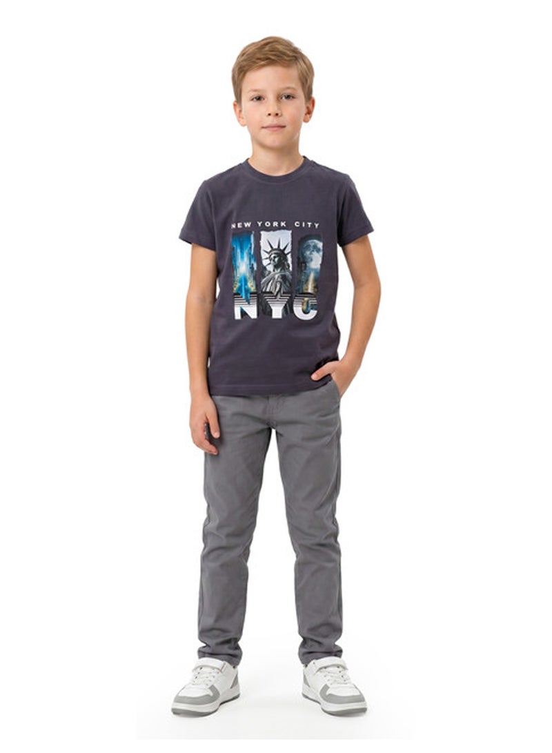 Andora "NYC" Printed Slip On Boys T-Shirt - Dark Grey - Image 5