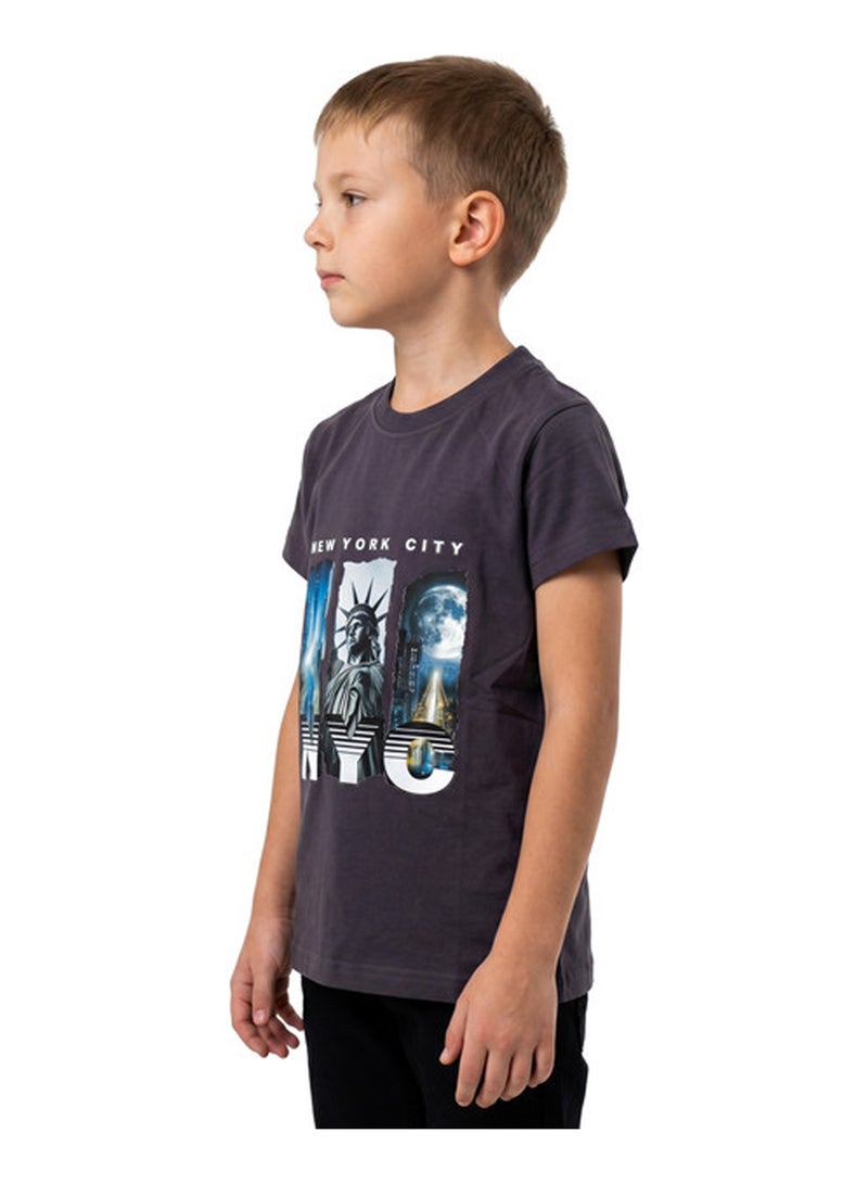 Andora "NYC" Printed Slip On Boys T-Shirt - Dark Grey - Image 2