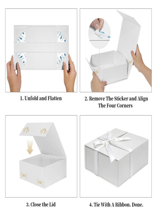 Corsiampoo 5 Pack White Gift Box, 8x7x3 Inches Gift Boxes with Magnetic Lids and Bow Ribbons, Ideal for Valentine's Day, Groomsman Proposal, Wedding, Christmas, Birthday Gift Packaging - Image 4
